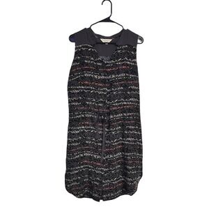 METISEKO Natural Silk Sleeveless Shift Dress Grey Print Mulberry Skil M